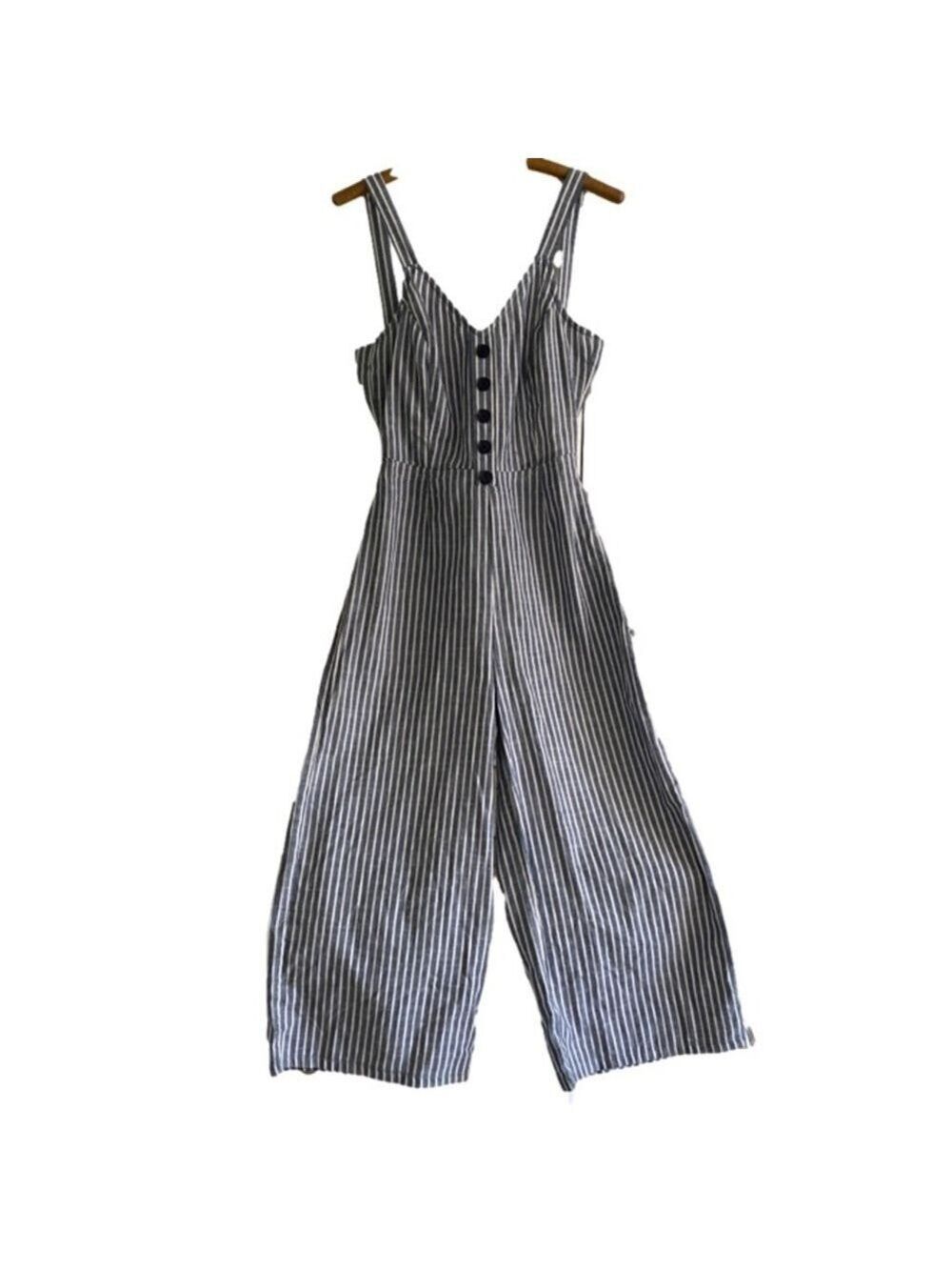 Rachel Roy Jumpsuit Cropped Blue and White Stripe Womens Size 6 - Picture 3 of 7